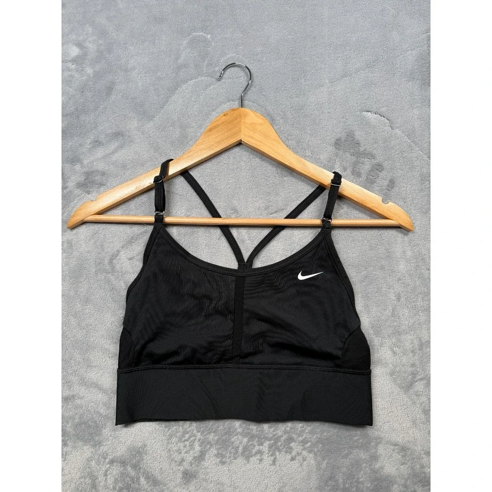 Nike Dri-Fit Indy Longline Sports Bra Womens S Black Light-Support Swoosh Logo